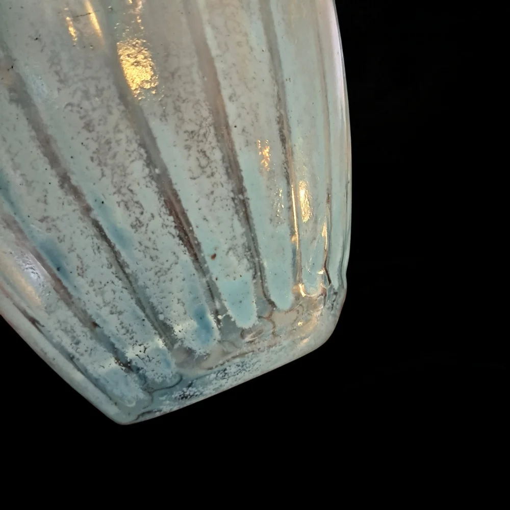 Crate & Barrel Blue Striped Ribbed Tall Breeze Vase 9